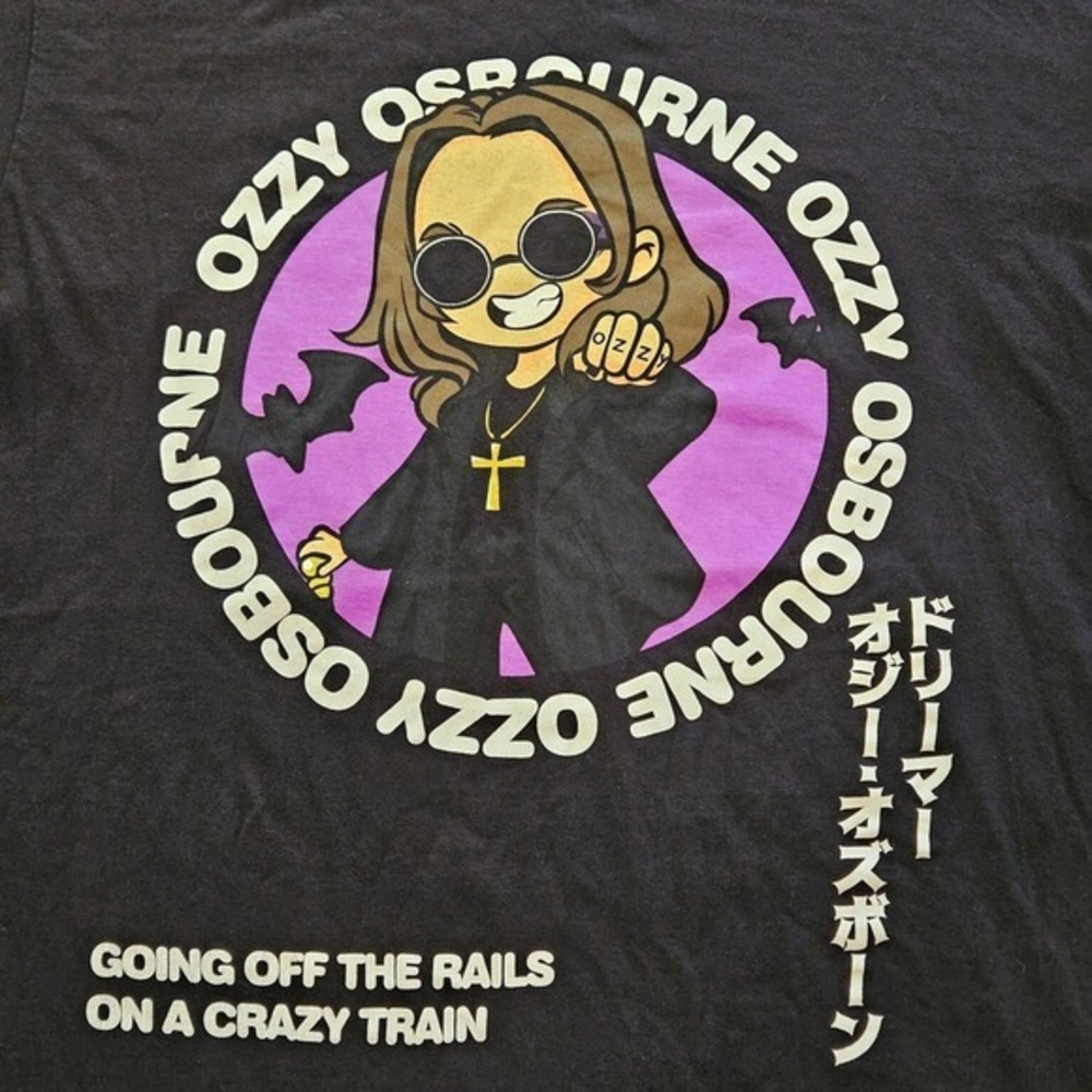 Ozzy Osbourne Chibi Anime Graphic T-Shirt Black Crazy Train Mens XL